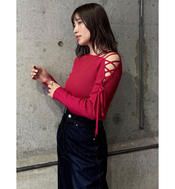 MURUA「デコルテレースアップリブニット」|ニット・セーター|