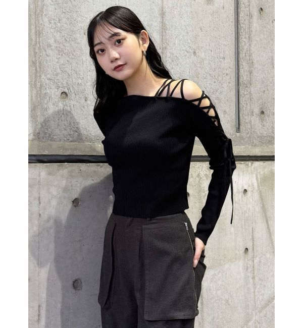 MURUA「デコルテレースアップリブニット」|ニット・セーター|