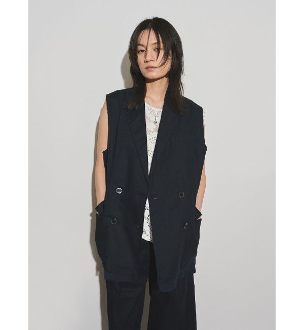 Ungrid「【Htage】バックデザインリネン混ノースリジャケット」|ベスト・ジレ|ネイビー