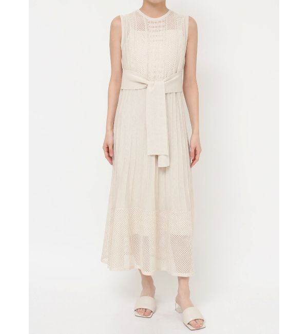 LAGUNAMOON「ストライプメッシュニットワンピース」|ワンピース|アイボリー