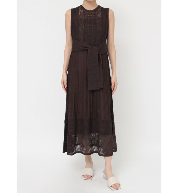 LAGUNAMOON「ストライプメッシュニットワンピース」|ワンピース|ブラウン