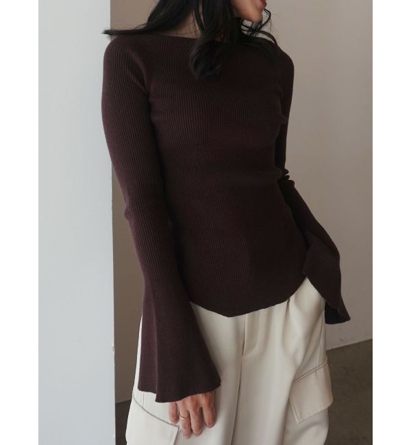 LAGUNAMOON「アシンメトリードレープフレアスリーブニット」|ニット・セーター|