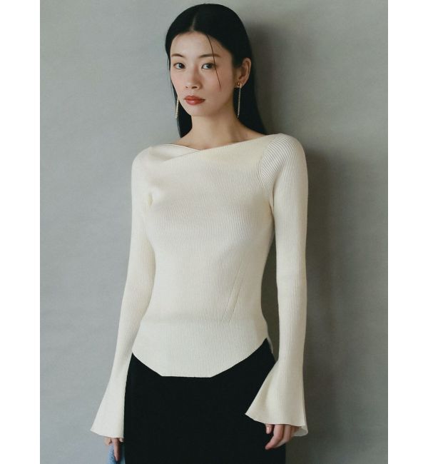 LAGUNAMOON「アシンメトリードレープフレアスリーブニット」|ニット・セーター|