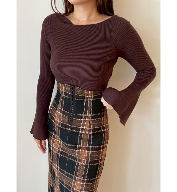 LAGUNAMOON「アシンメトリードレープフレアスリーブニット」|ニット・セーター|