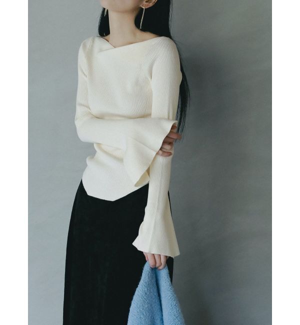 LAGUNAMOON「アシンメトリードレープフレアスリーブニット」|ニット・セーター|
