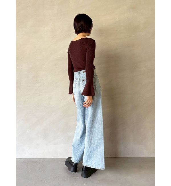 LAGUNAMOON「アシンメトリードレープフレアスリーブニット」|ニット・セーター|