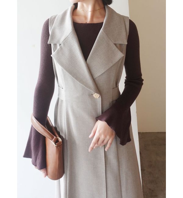 LAGUNAMOON「アシンメトリードレープフレアスリーブニット」|ニット・セーター|