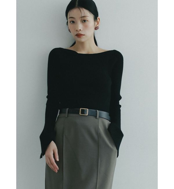LAGUNAMOON「アシンメトリードレープフレアスリーブニット」|ニット・セーター|ブラック