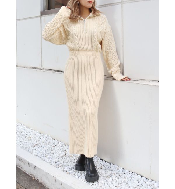 EVRIS「ハーフジップケーブルロングワンピース」|ワンピース|アイボリー