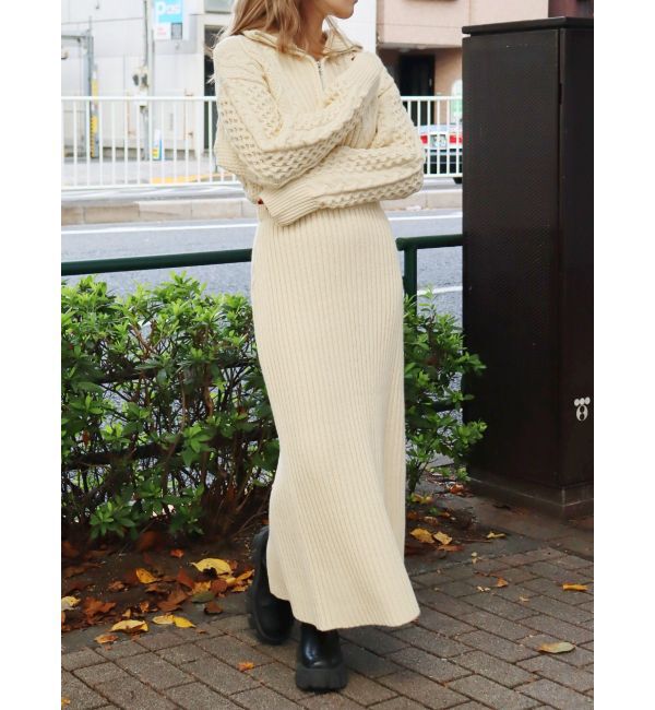 EVRIS「ハーフジップケーブルロングワンピース」|ワンピース|