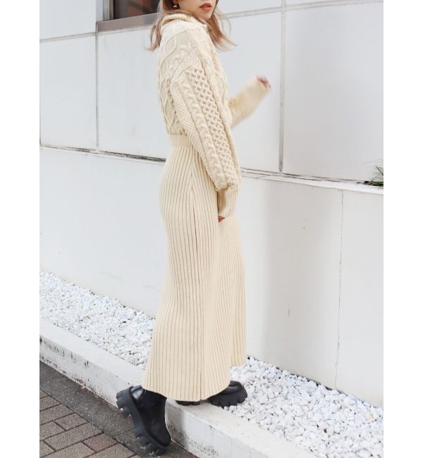 EVRIS「ハーフジップケーブルロングワンピース」|ワンピース|