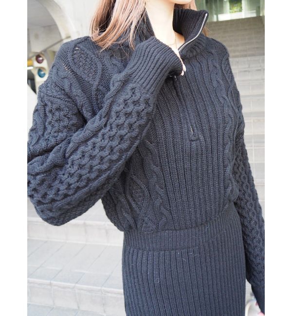 EVRIS「ハーフジップケーブルロングワンピース」|ワンピース|