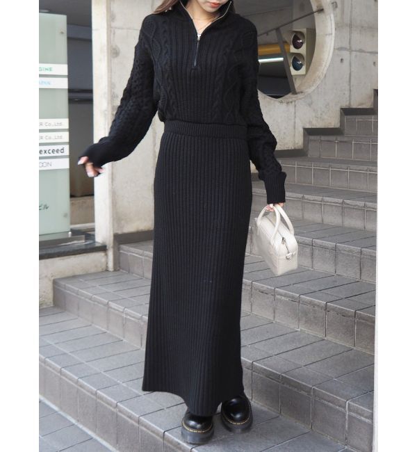 EVRIS「ハーフジップケーブルロングワンピース」|ワンピース|