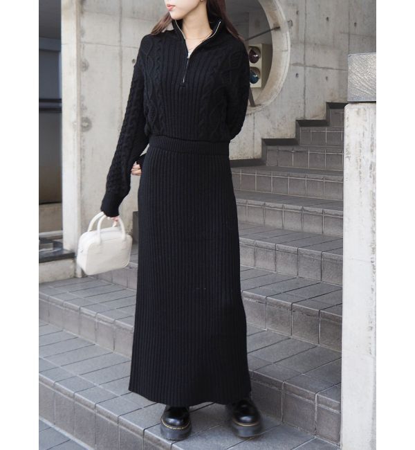 EVRIS「ハーフジップケーブルロングワンピース」|ワンピース|