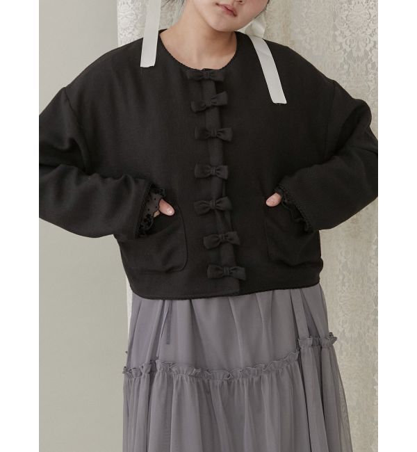 merry jenny「リボンノーカラージャケット【セットアップ着用可能】」|ノーカラージャケット|ブラック