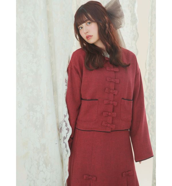 merry jenny「リボンノーカラージャケット【セットアップ着用可能】」|ノーカラージャケット|