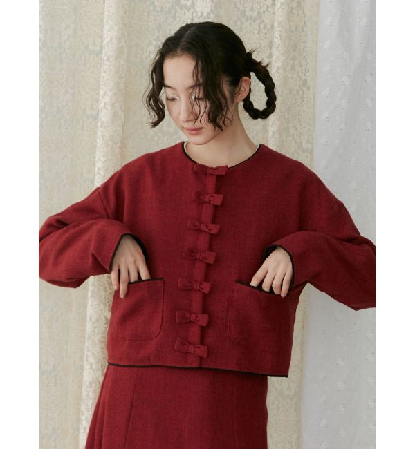 merry jenny「リボンノーカラージャケット【セットアップ着用可能】」|ノーカラージャケット|