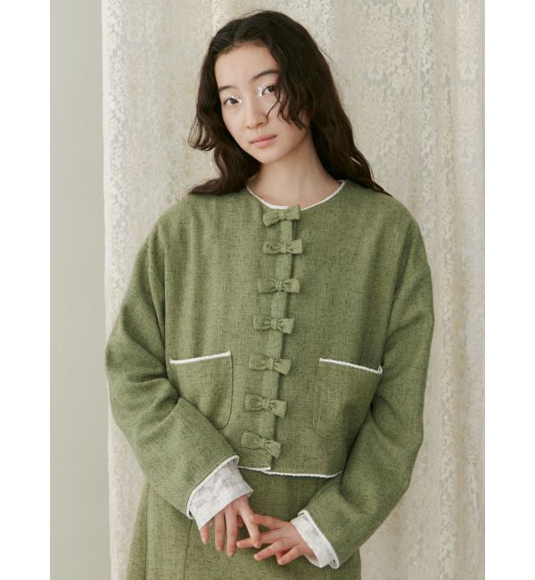 merry jenny「リボンノーカラージャケット【セットアップ着用可能】」|ノーカラージャケット|