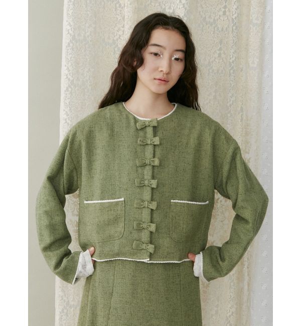 merry jenny「リボンノーカラージャケット【セットアップ着用可能】」|ノーカラージャケット|