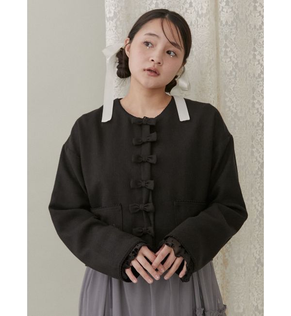 merry jenny「リボンノーカラージャケット【セットアップ着用可能】」|ノーカラージャケット|