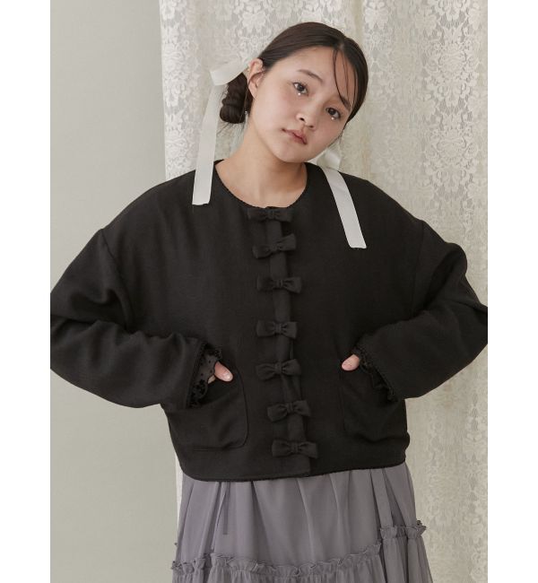merry jenny「リボンノーカラージャケット【セットアップ着用可能】」|ノーカラージャケット|