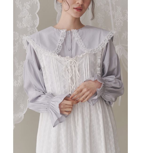 merry jenny「サテンフリルブラウス」|シャツ・ブラウス|ブルー