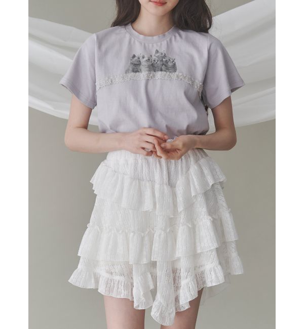 merry jenny「cat frill tee」|Tシャツ・カットソー|アイスブルー
