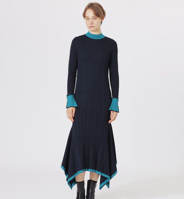  「レイヤードライクニットワンピース」|ワンピース|ネイビー