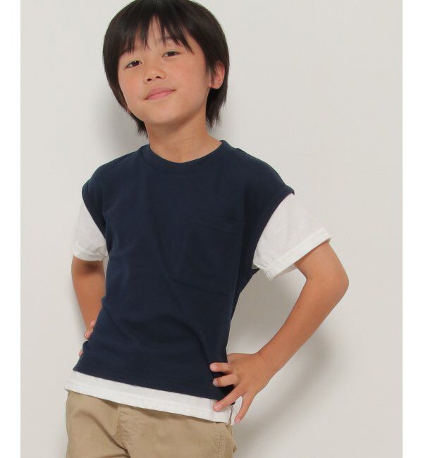 ikka kids「ポケ付き鹿の子ベストレイヤードTシャツ（120~160cm）」|Tシャツ・カットソー|