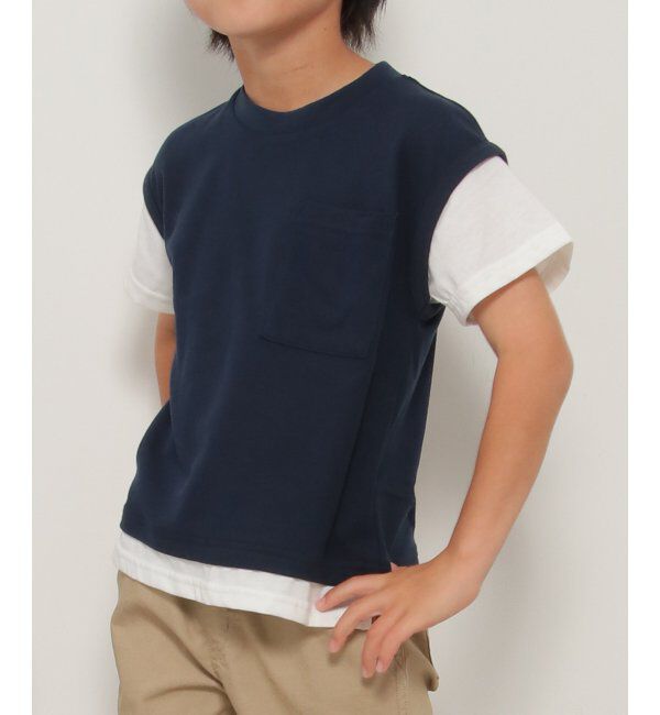 ikka kids「ポケ付き鹿の子ベストレイヤードTシャツ（120~160cm）」|Tシャツ・カットソー|