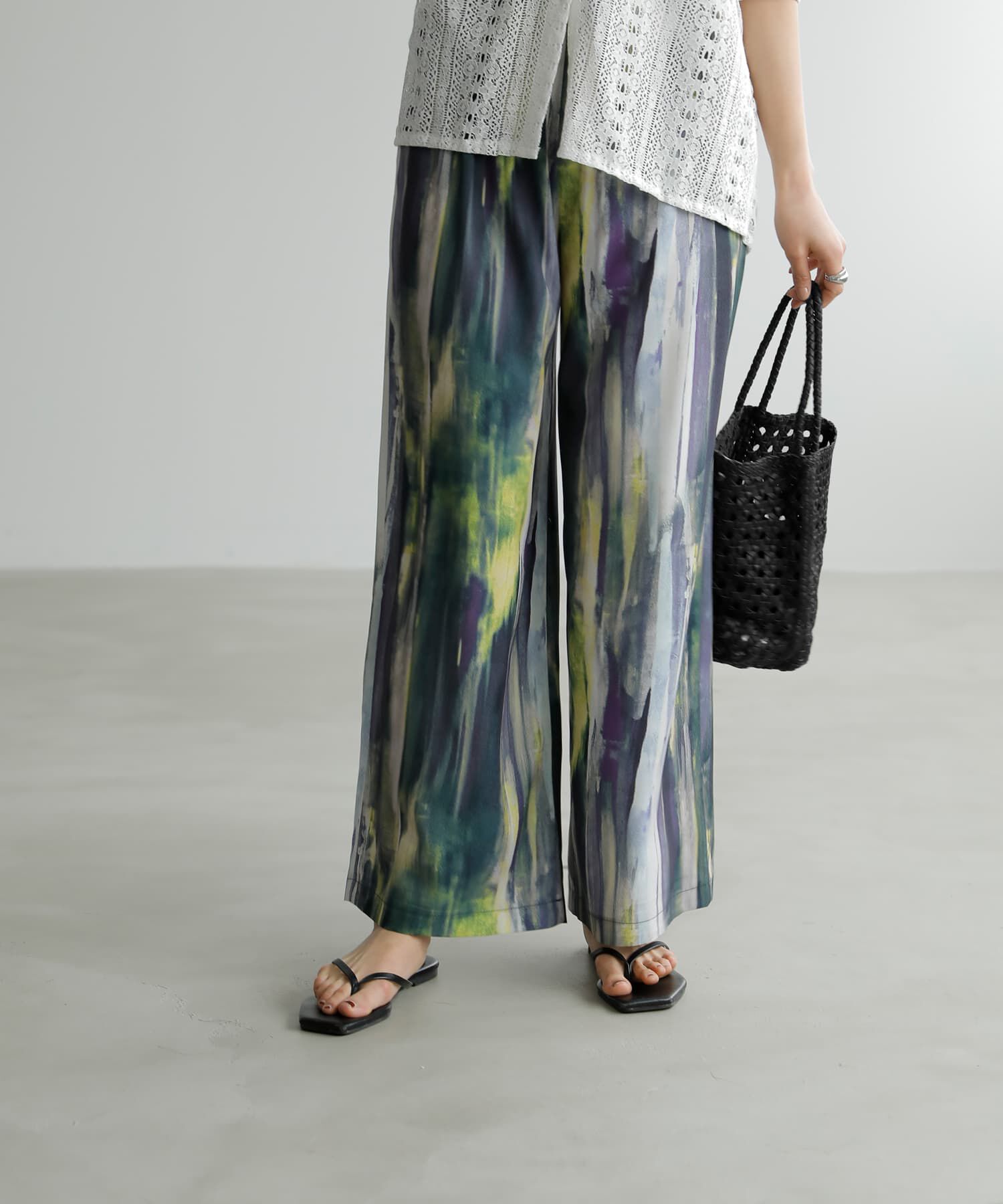 STYLE DELI「水彩ストライプ柄ワイドパンツ」|その他|パープルミックス