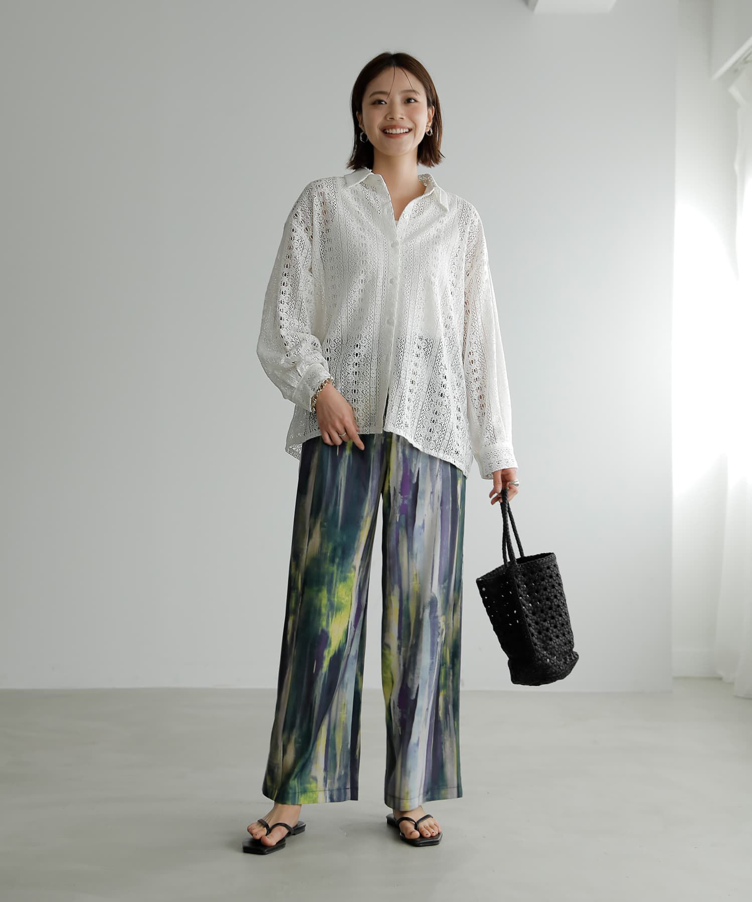 STYLE DELI「水彩ストライプ柄ワイドパンツ」|その他|