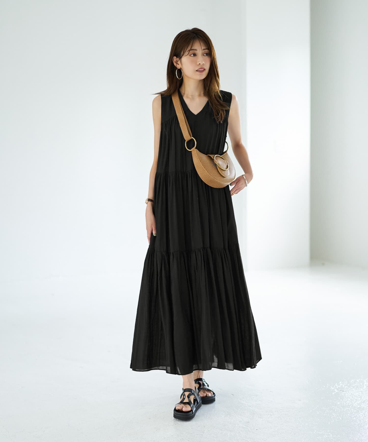 STYLE DELI「【LUXE】楊柳ティアードサマードレスB」|ワンピース|ブラック