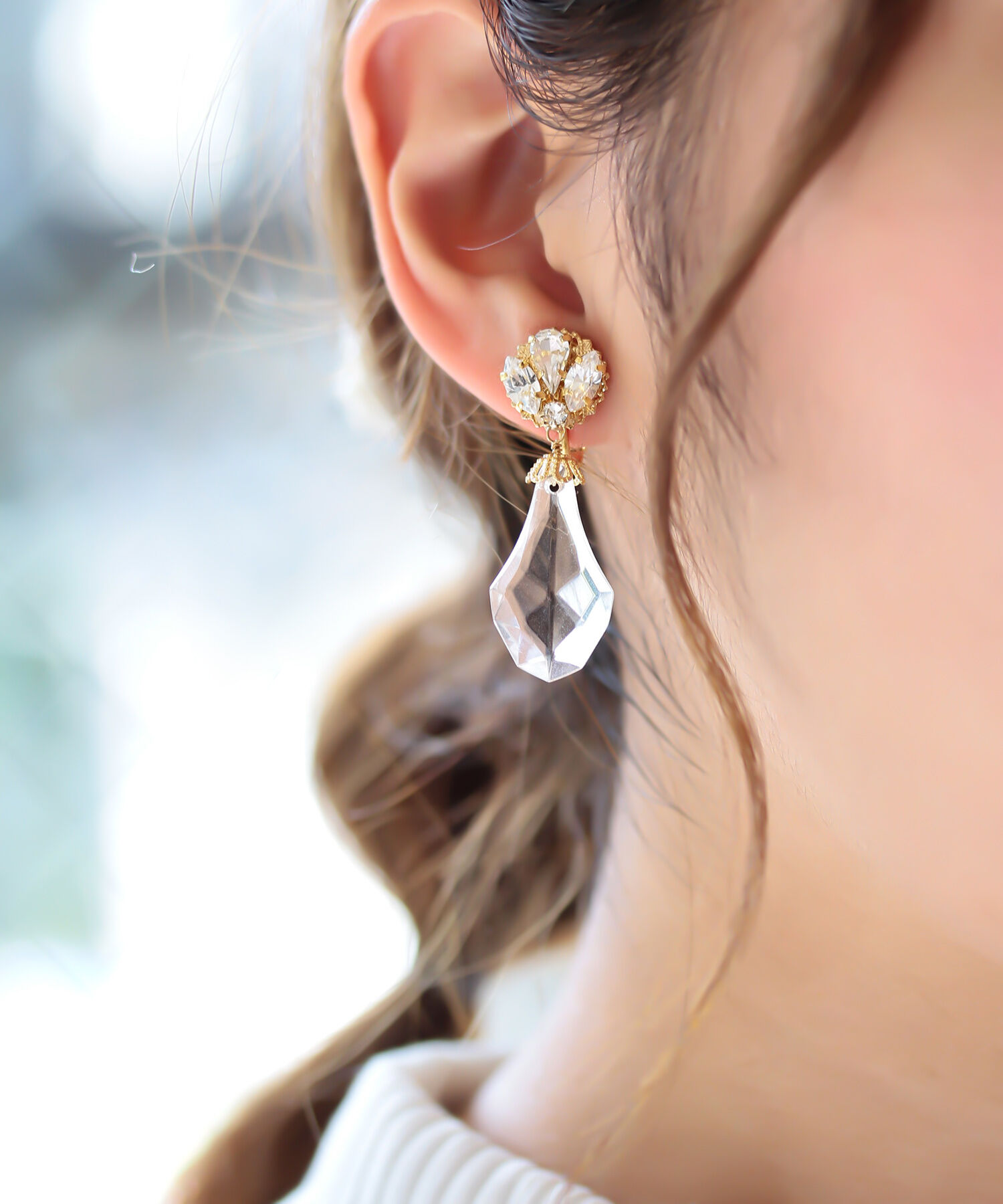  「ビジュー&times;クリアしずく　イヤリング」|イヤリング|CLR