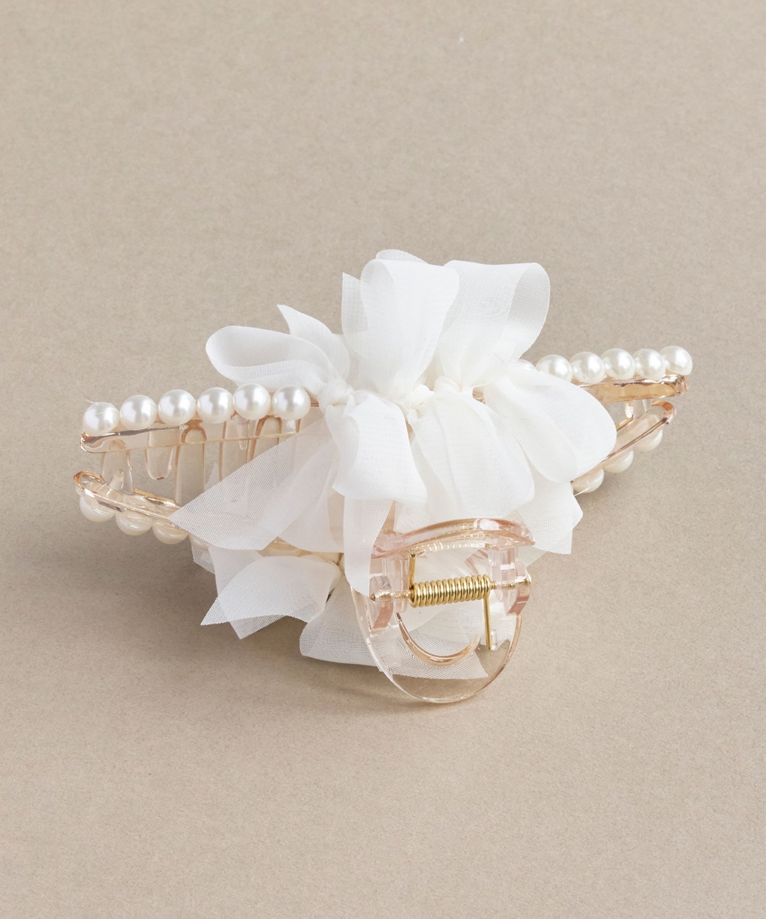 Phoebe「フリルリボンパールバンスクリップ　ホワイト」|その他|