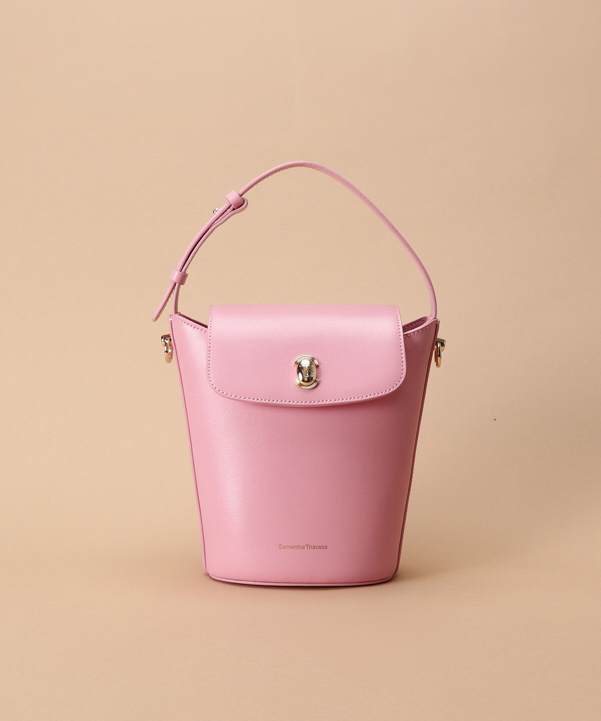 Samantha Thavasa「[日韓共同企画]シンプルスプリットレザーバケットバッグ」|ハンドバッグ|ピンク
