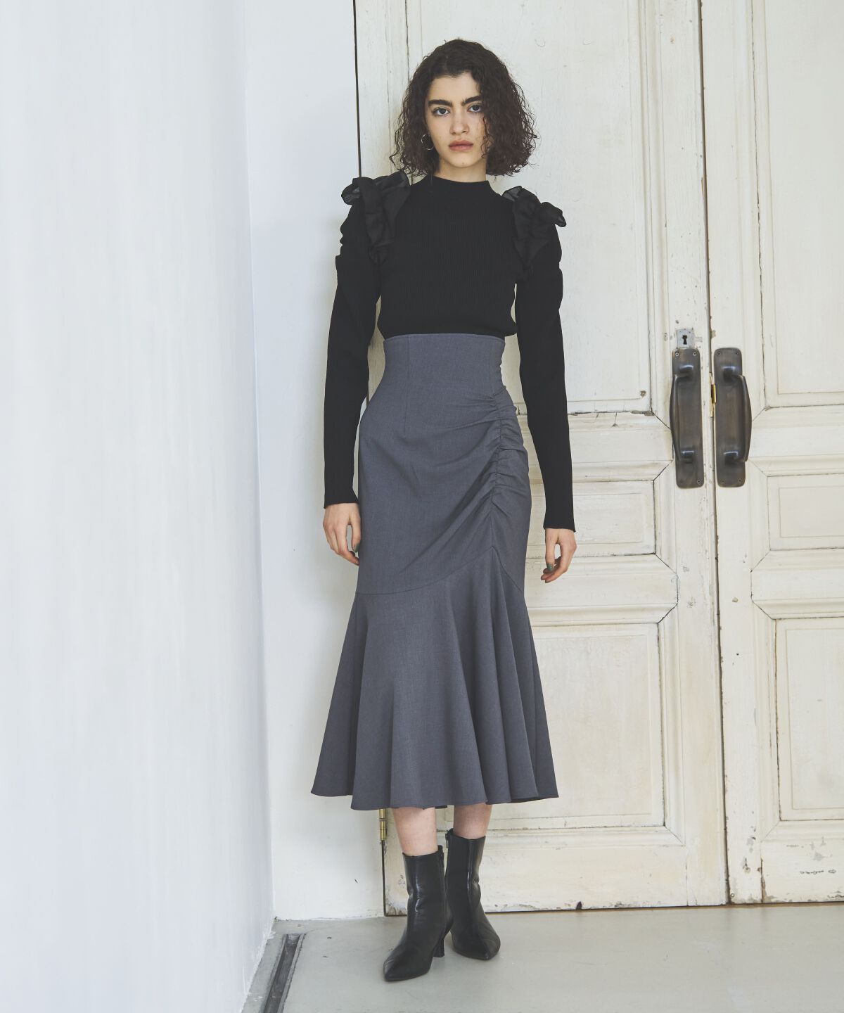 アンドクチュール「アシメギャザーマーメイドスカート」|スカート|