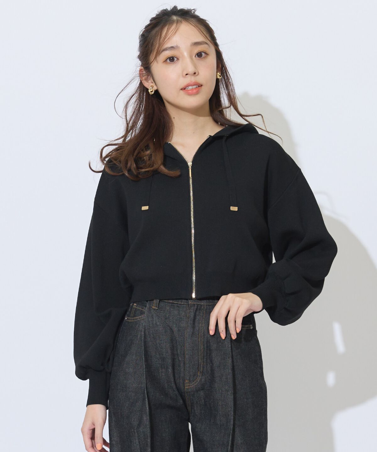 アンドクチュール「クロップドニットフーディー」|パーカー|