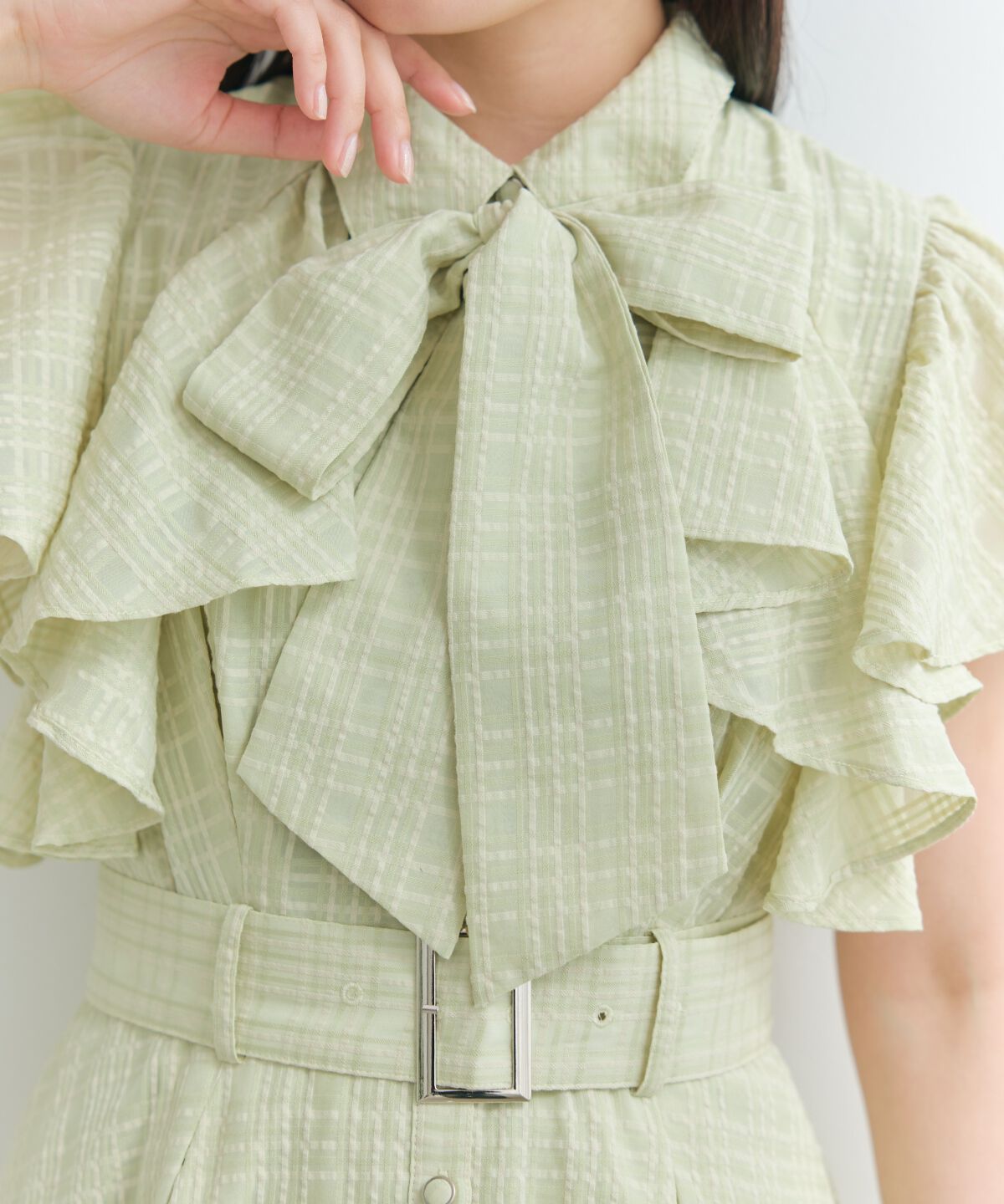 アンドクチュール「シアーチェックフリルリボンワンピース」|ワンピース|