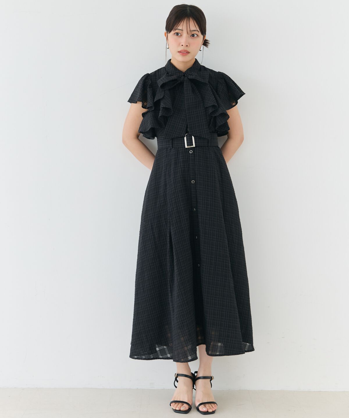 アンドクチュール「シアーチェックフリルリボンワンピース」|ワンピース|
