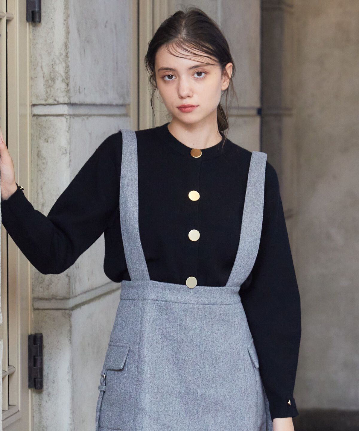 REDYAZEL「ゴールドボタンニットカーディガン」|カーディガン|ブラック