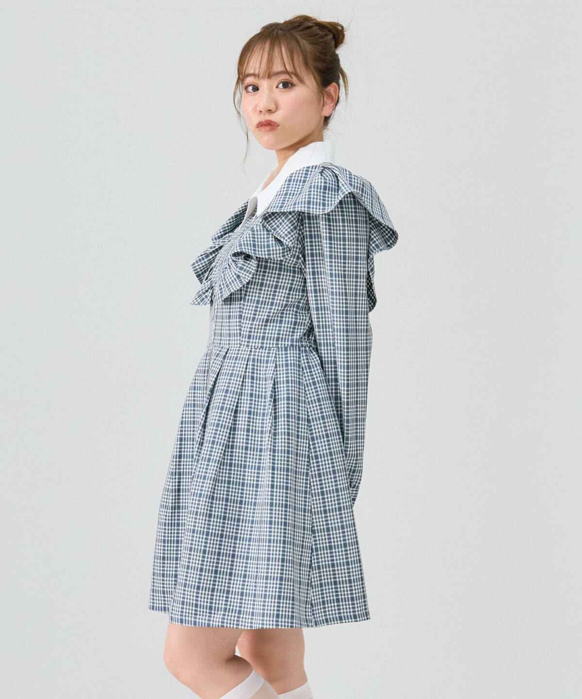 REDYAZEL「チェックフロントジップフリルミニシャツワンピース」|ワンピース|