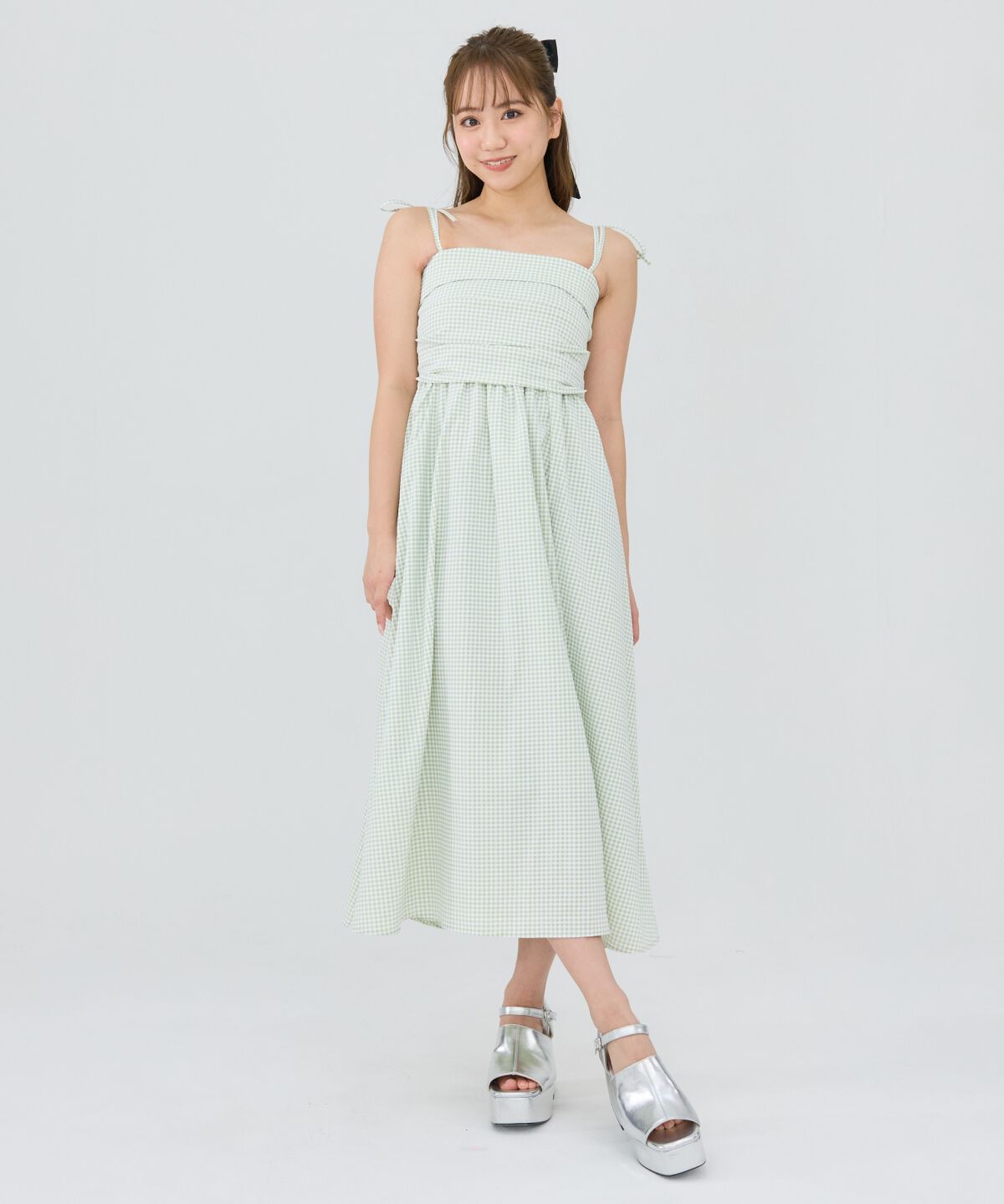 REDYAZEL「リボンショルダーオフショルロングワンピース」|ワンピース|