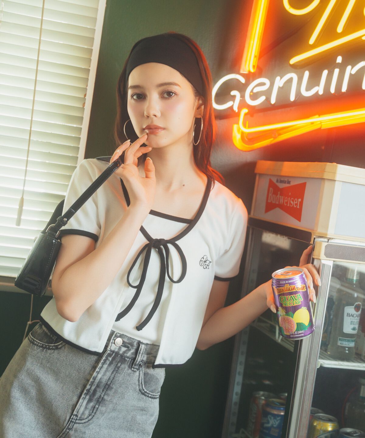 REDYAZEL「バイカラーパイピングカーディガン＆キャミソールセット」|カーディガン|オフ