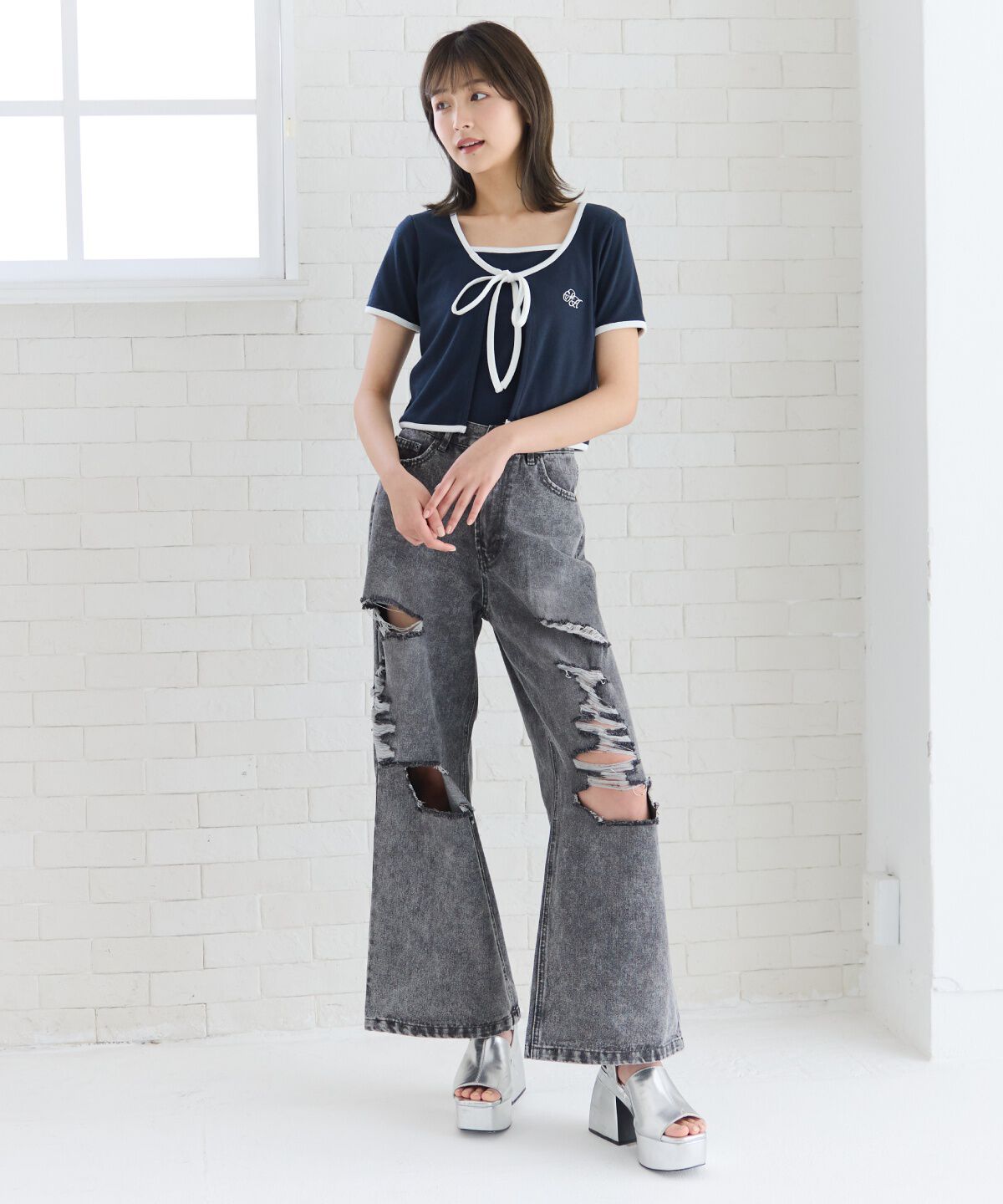 REDYAZEL「バイカラーパイピングカーディガン＆キャミソールセット」|カーディガン|