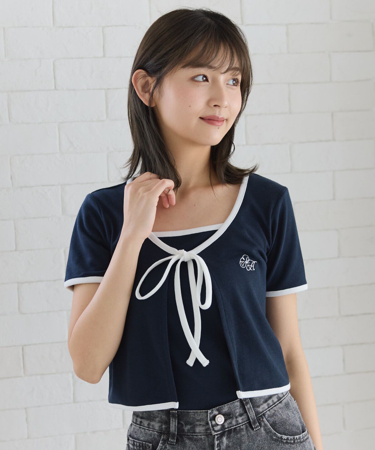 REDYAZEL「バイカラーパイピングカーディガン＆キャミソールセット」|カーディガン|