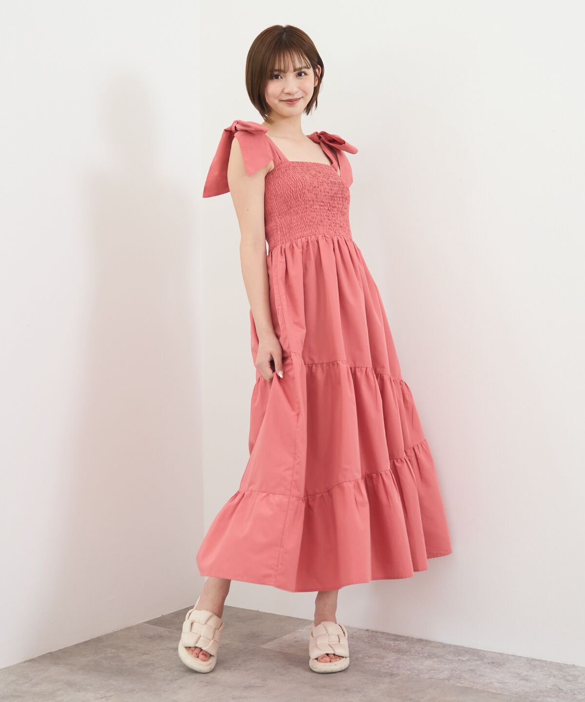REDYAZEL「リボンショルダーティアードワンピース」|ワンピース|