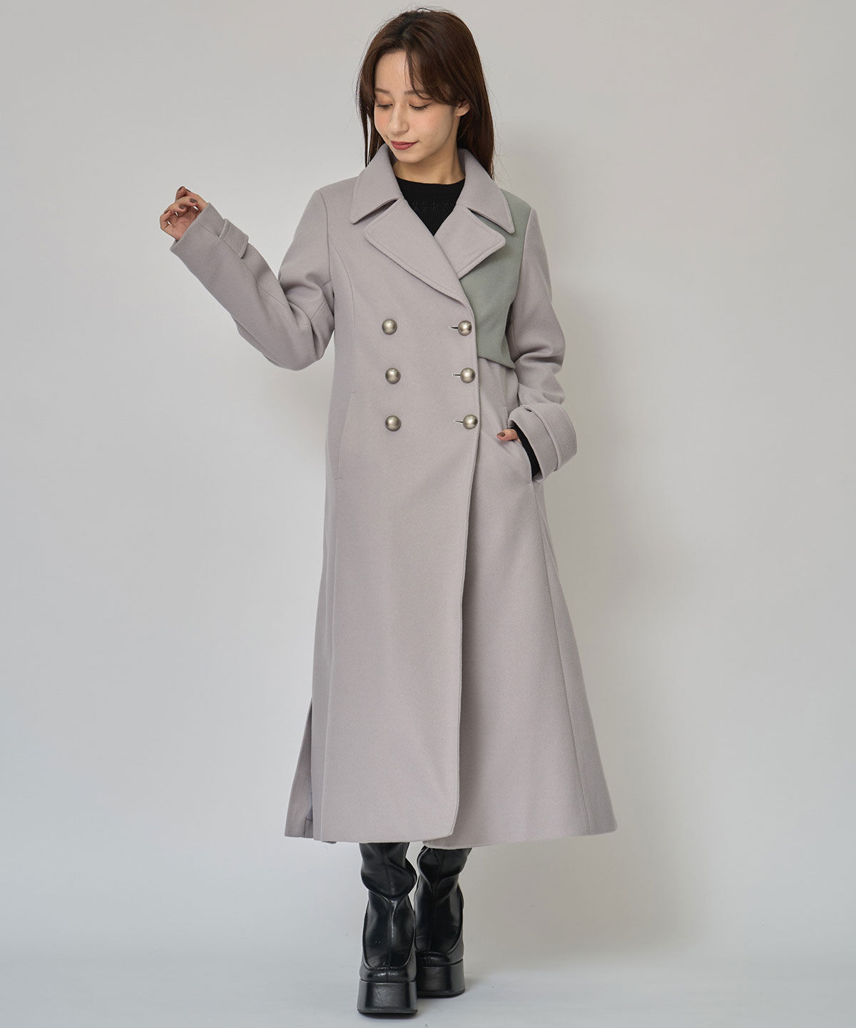 REDYAZEL「バイカラースリムチェスターコート」|ステンカラーコート|