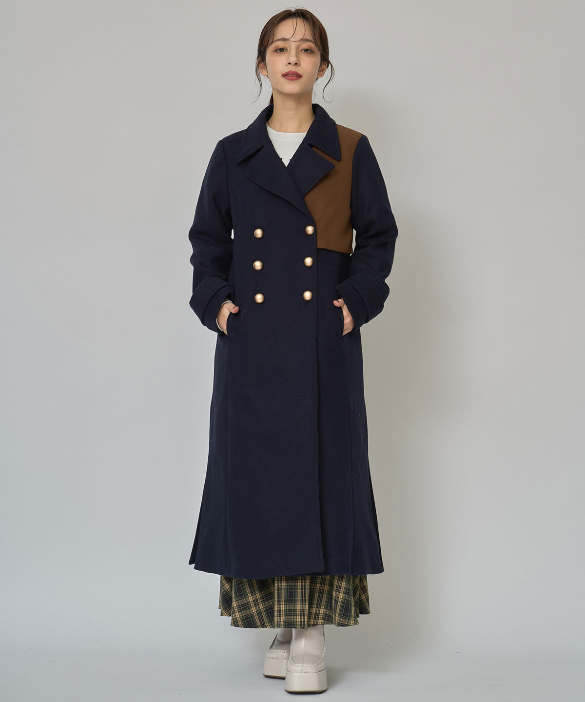 REDYAZEL「バイカラースリムチェスターコート」|ステンカラーコート|