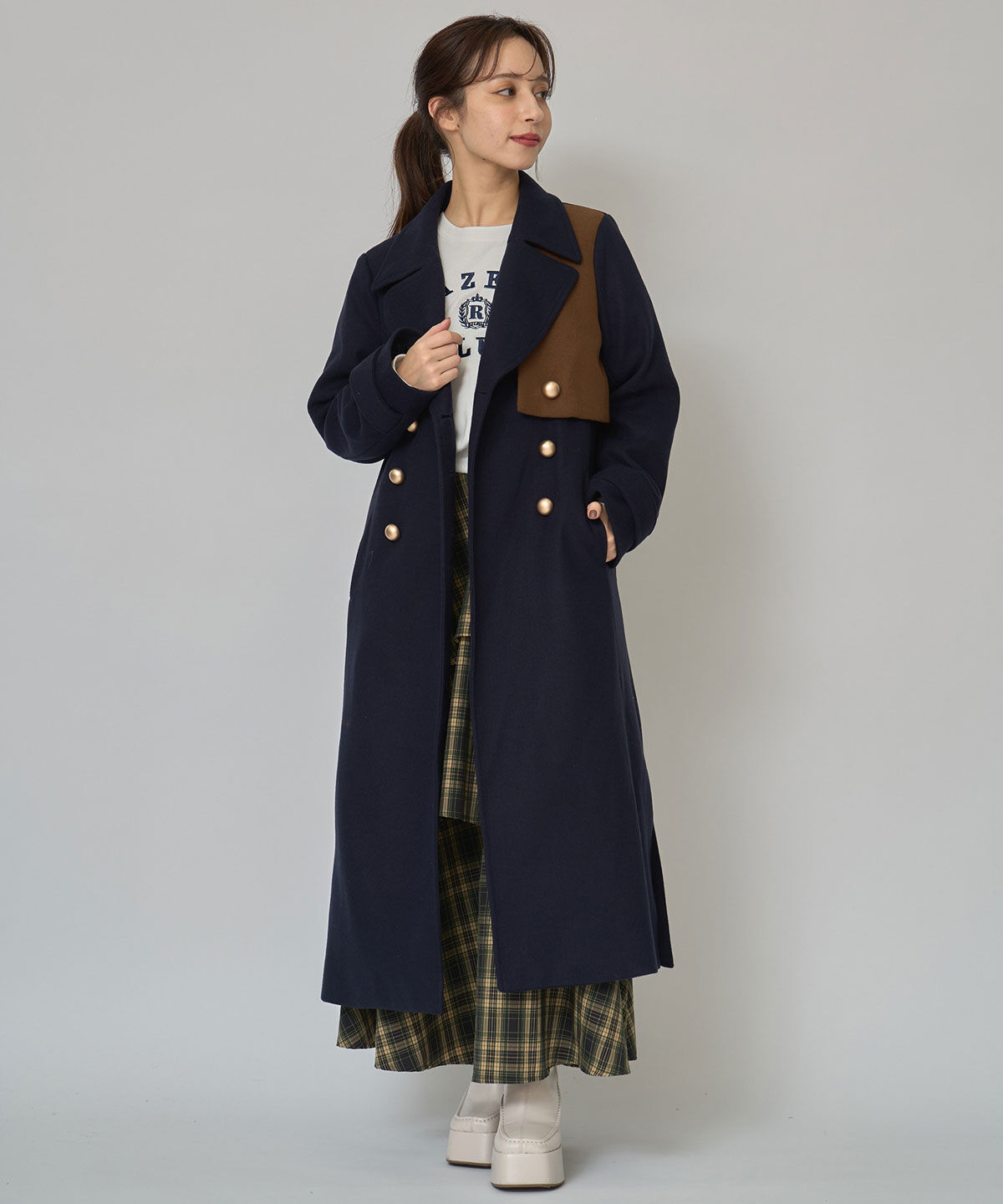 REDYAZEL「バイカラースリムチェスターコート」|ステンカラーコート|